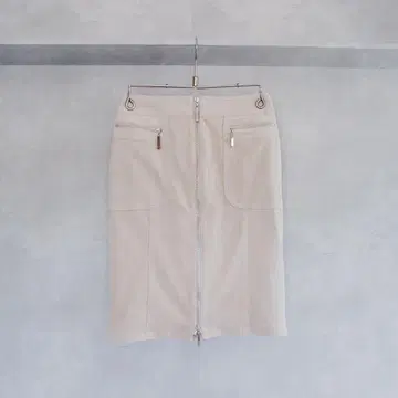 INED 베이지 벨로아 소재 타이트 스커트 더블 지퍼