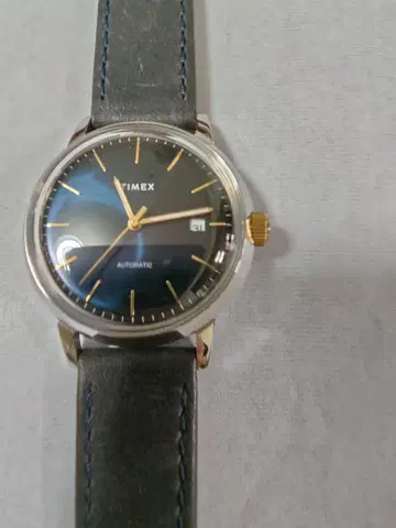 TIMEX 마린 40mm 자동 와인딩 손목시계 파랑/금