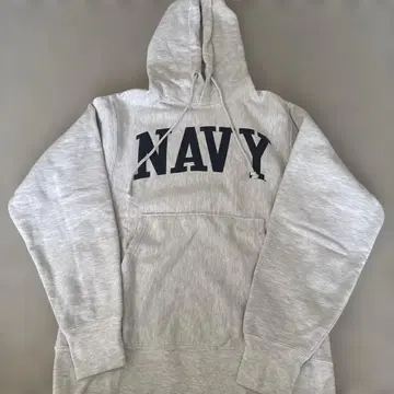 NAVY 로고 그레이 후드 부착 후드티