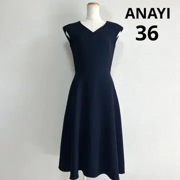 ANAYI 원피스 프렌치 슬리브 포멀 V넥 다크 네이비
