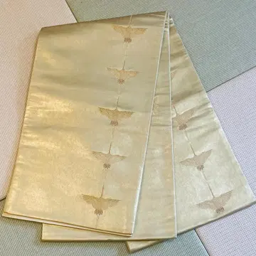 옅은 금색 학 자수 후쿠로 오비 No-m705 금지 일방학