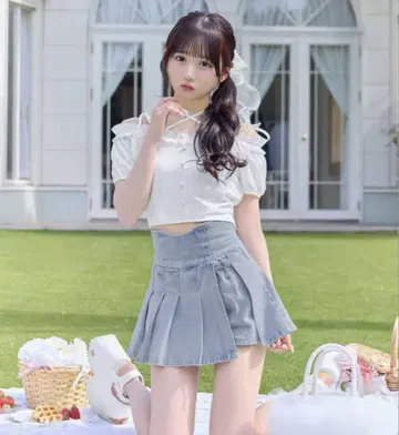 미셸 마카롱 슬림 레그 데님 스커트