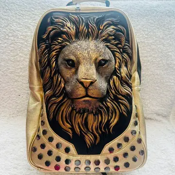 3D 사자 디자인 금 골드 백팩