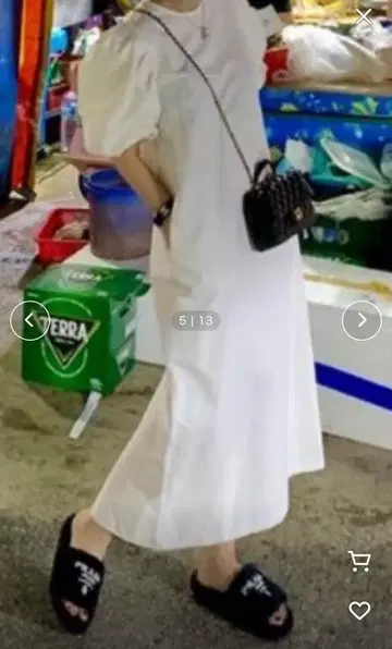 화이트 퍼프 슬리브 롱 원피스