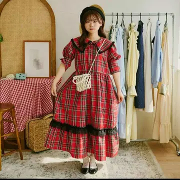 쿠틸과 레트로 빅 옷깃 튤 프릴 티어드 원피스 빨간색 M 사이즈