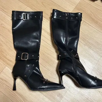 블랙 하이힐 롱 부츠