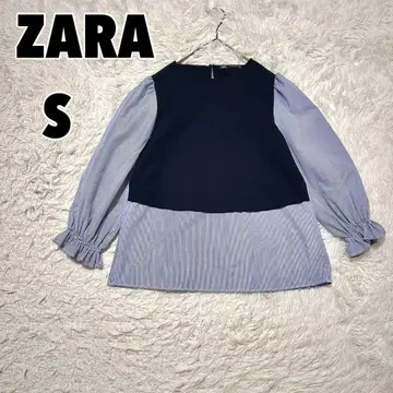 ZARA 자라 플리츠 가공 콤비 팝 프린트 탑스 블라우스 스트라이프