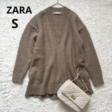 ZARA 자라 베이지 V넥 스웨터 긴팔 S 오피스 성인 여성