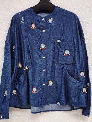 새상품 미사용 스누피 자수 데님 긴팔 셔츠 피넛 스누피 데님