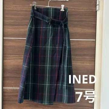 이네드 체크 무늬 랩스커트 벨트 포함 7호