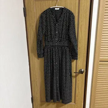 물방울 패턴 긴팔 롱 드레스