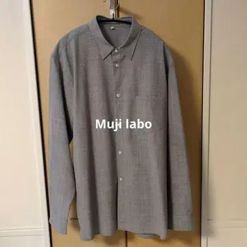muji labo 그레이 울 혼방 레귤러 카라 셔츠