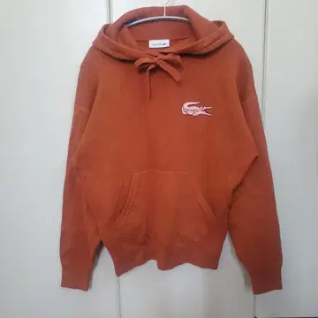 LACOSTE 오렌지 계열 브라운 후드 부착 후드티 S