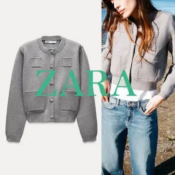 ZARA 플레인 니트 자켓 패디드 숄더 그레이 가디건