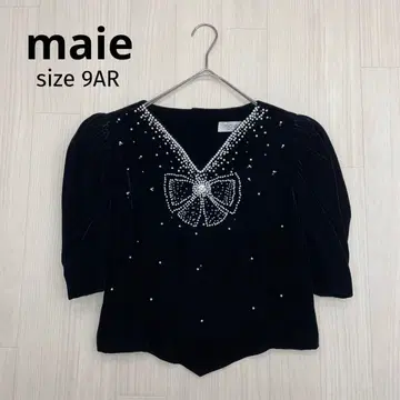 maie 퍼프 슬리브 벨벳 비쥬 장식 빈티지 상의