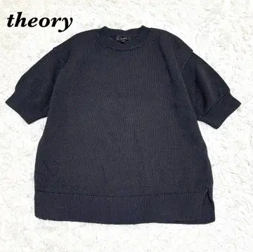 [새상품급] theory 반팔 니트 블랙 무지 크루넥