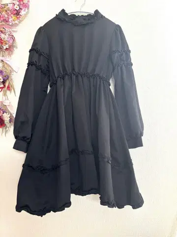 하이픈월드 갤러리 빈티지 새틴 프릴 원피스 드레스 M 블랙