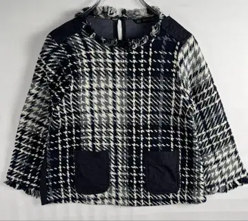ZARA 트위드풍 프린지 체크 무늬 풀오버 포켓 포함 M 사이즈 상당