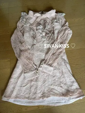 SWANKISS 핑크 보타이 레이스 원피스 프리 사이즈 미니 드레스