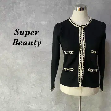 Super Beauty 노카라 자켓 리본 블랙 1836