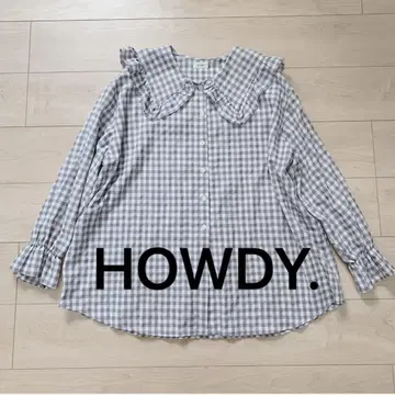 새상품급 HOWDY. 깅엄 체크 프릴 세일러 셔츠 블라우스 긴팔 45