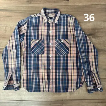 초기 WAREHOUSE 웨어하우스 플란넬 셔츠 36 체크 살몬 핑크