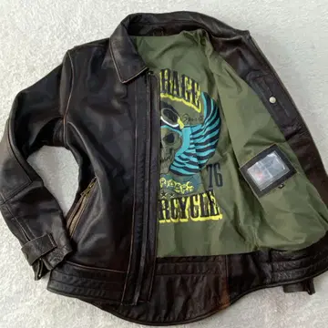 [ 새상품급 ] VIIBOY 브랜드 소가죽 가죽 라이더 자켓 브라운 M