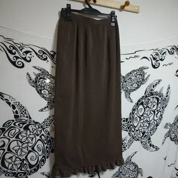 브라운 프릴 밑단 타이트 스커트 롱