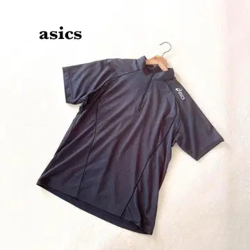 아식스 asics 하프 지퍼 T셔츠 반팔 다크 그레이 L 스포츠