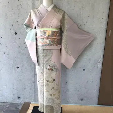 순수 실크 고급 호몬기 부분 자수에 금채 이중 기모노 작은 사이즈