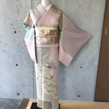 순수 실크 고급 호몬기 부분 자수에 금채 이중 기모노 작은 사이즈