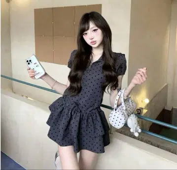 andwang double frill mini dress gray dot