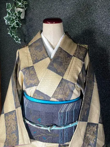 축하할 외출에! 격자무늬, 나비꽃, 청해파 순수 실크 코몬