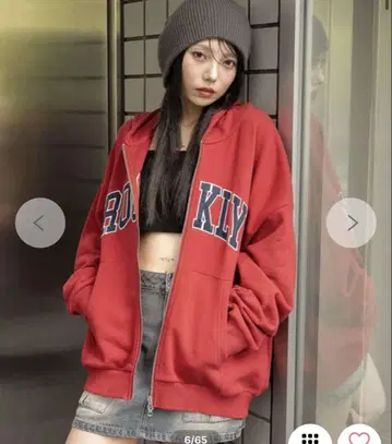 BROOKLYN 프린트 후드 부착 후드티 레드