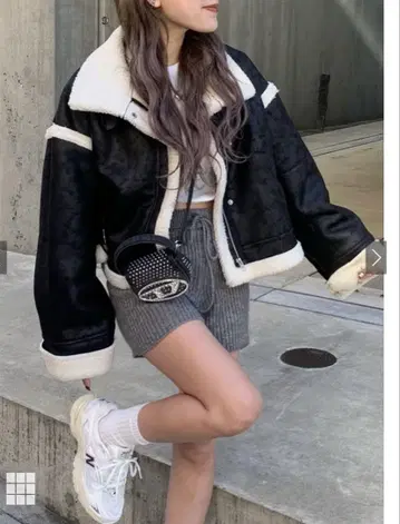 GRL (그레일) 무스탕 보아 라이더 자켓 무스탕 코트