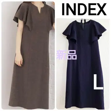 Index 린넨 터치 플레어 슬리브 원피스 L 네이비 세레모니