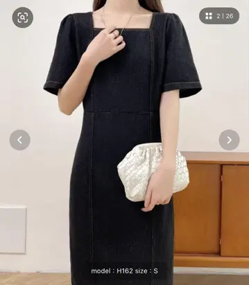 ABITOKYO 백슬릿 스퀘어넥 종아리 기장 데님 원피스