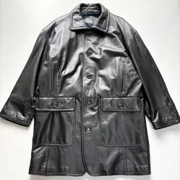 컨디션 최상 L 상당 램 가죽 카 코트 양가죽 가죽 자켓 체크 블랙