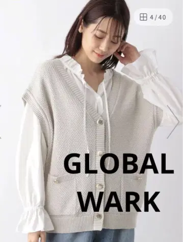 완판템 GLOBALWARK 글로벌 워크 깔끔 골드 버튼 베스트 V넥