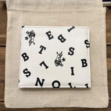 새상품 일비종떼 일본 한정판 로고 프린트 접이식 지갑 화이트 x 블랙