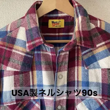 USA제 90s 체크 긴팔 플란넬 셔츠 헤비 플란넬