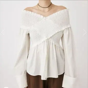 moussy SHIRRING OFF SHOULDER 셔츠 오프숄