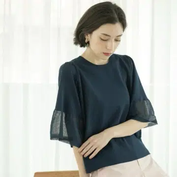 [ 새상품 ] OPAQUE.CLIP 시어 플레어 슬리브 니트 네이비 L