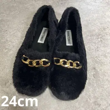 미네통카 블랙 퍼 모카신 골드 체인 24cm