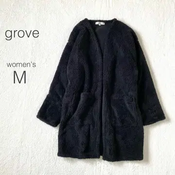 그로브 보아 코트 롱 가디건 안감 플리스 겨울 블랙 깔끔함 [ M ]