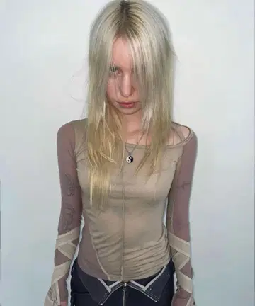 OJOS Bandage Mesh T-shirt beige