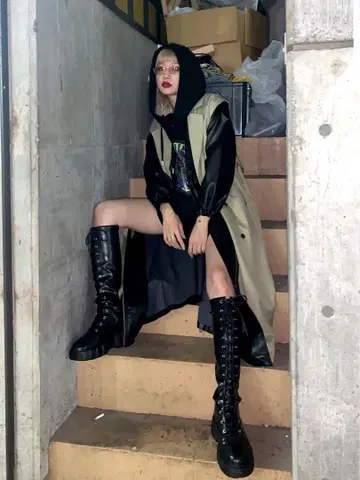 jouetie 트렌치 레이어드 라이더스 코트