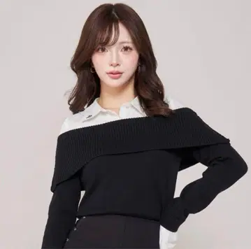 다리치 셔츠 도킹 오프숄더 니트탑 블랙