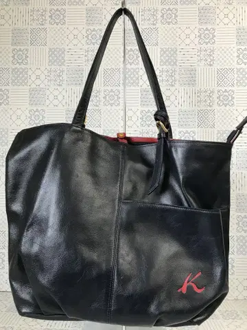 Kitamura 키타무라 토트백 가죽 K 로고 네이비