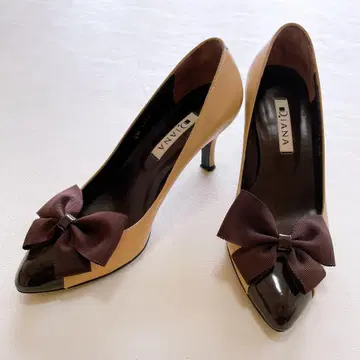 DIANA 스틸레토 카멜 리본 펌프스 22.5cm